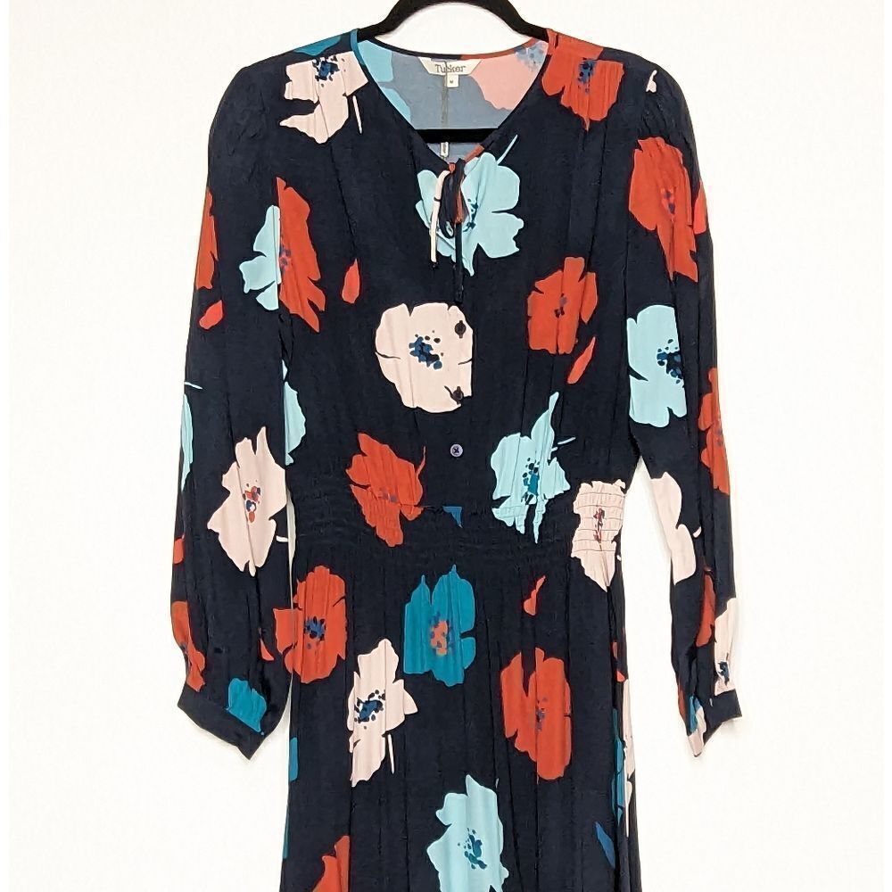 Tucker Juliette Dress Midnight Cherry Poppies in Ecovero Viscose Crepe Midi